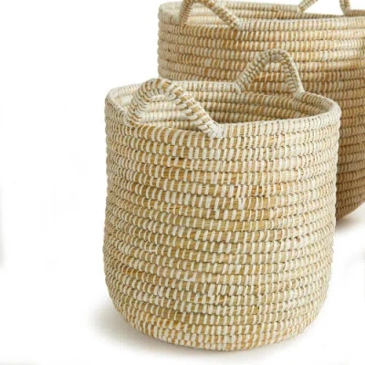 Napa Home & Garden Rivergrass Round Baskets With Handles Set Of 3 In Nude