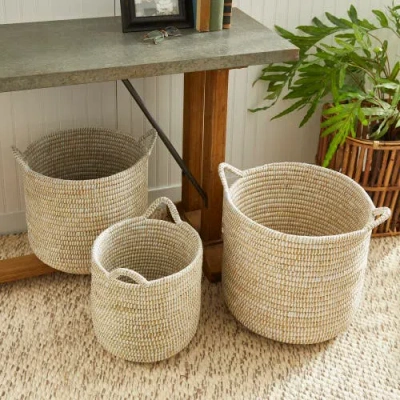 Napa Home & Garden Rivergrass Round Baskets With Handles Set Of 3 In Nude