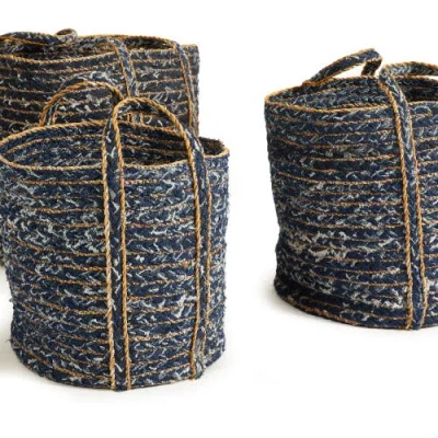 Napa Home & Garden Denim Round Baskets Set Of 3 In Blue