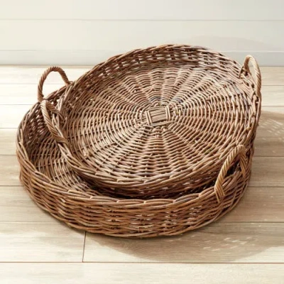 Napa Home & Garden Normandy Extra Large Low Round Baskets Set Of 2 In Gray
