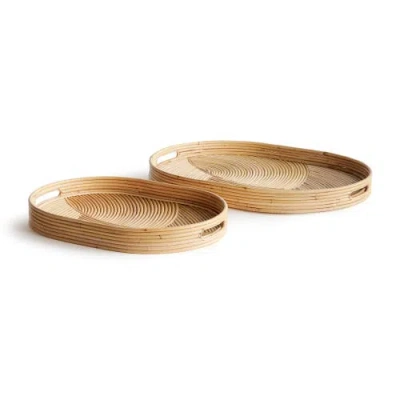 Napa Home & Garden Jelani Cane Oval Decorative Trays Set Of 2 In Brown