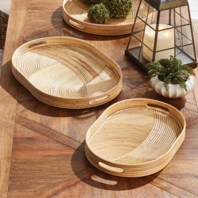 Napa Home & Garden Jelani Cane Oval Decorative Trays Set Of 2 In Brown