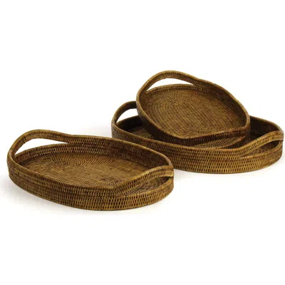 Napa Home & Garden Burma Rattan Oval Serving Trays Set Of 3 In Brown