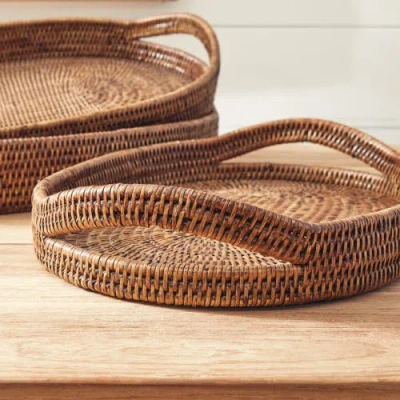 Napa Home & Garden Burma Rattan Oval Serving Trays Set Of 3 In Brown
