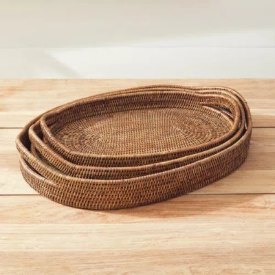 Napa Home & Garden Burma Rattan Oval Serving Trays Set Of 3 In Brown