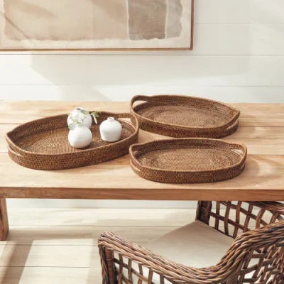 Napa Home & Garden Burma Rattan Oval Serving Trays Set Of 3 In Brown
