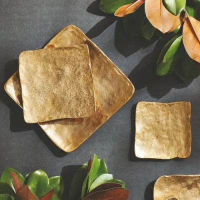 Napa Home & Garden Imani Decorative Square Gold Aluminum Metal Trays, Set Of 3 In Gold
