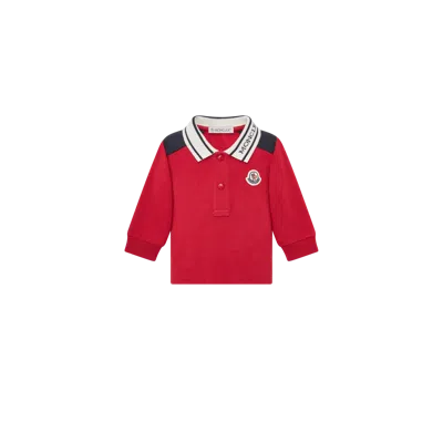Moncler Logo Long Sleeve Cotton Piquet Polo Shirt Red In Red
