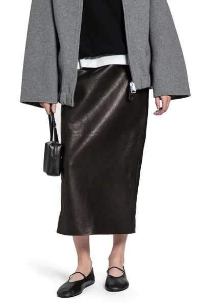 Khaite Leather Loxley Skirt In Black