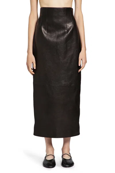 Khaite Leather Loxley Skirt In Black