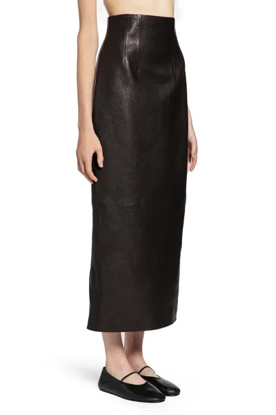 Khaite Leather Loxley Skirt In Black