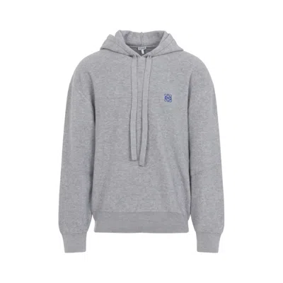 Loewe Drawstring Hoodie With Ribbed Cuffs And Hem In Gray