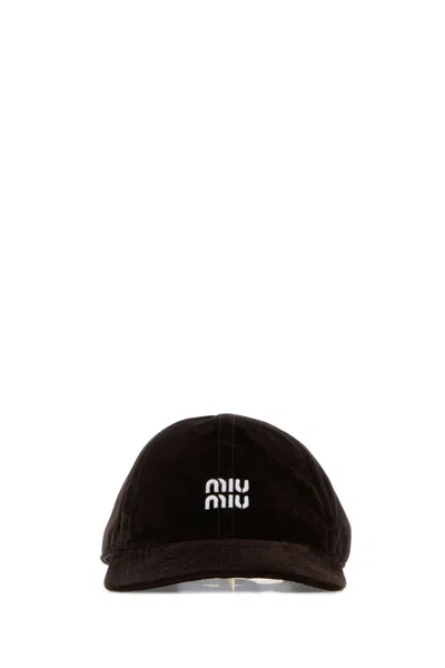 Miu Miu Soft Velvet Baseball Cap With Curved Brim In Brown