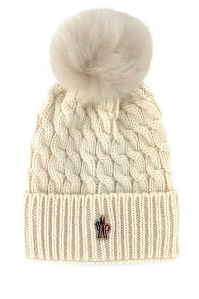 Moncler White Pom Pom Beanie Hat In Neutral