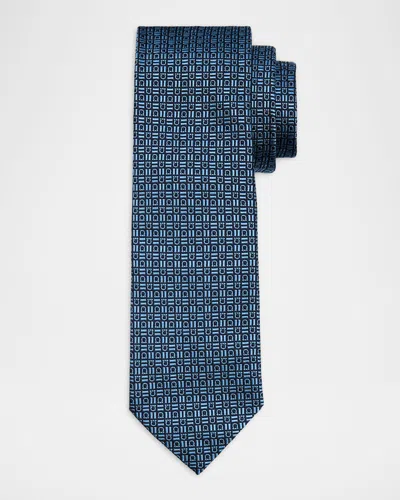 Ferragamo Men's Alternating Gancio Jacquard Silk Tie In Blue