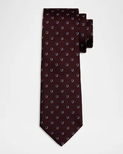 Ferragamo Two-tone Gancini Jacquard Silk Tie In Brown
