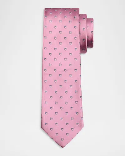 Ferragamo Men's Bicolor Gancini Jacquard Silk Tie In Pink