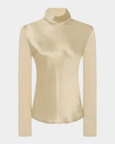 Rosetta Getty Mixed-media Turtleneck Top In Neutral