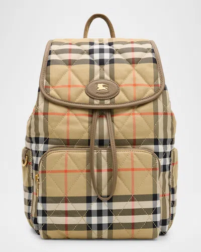 Burberry Horseshoe Quilted Check Nylon Backpack In Brown