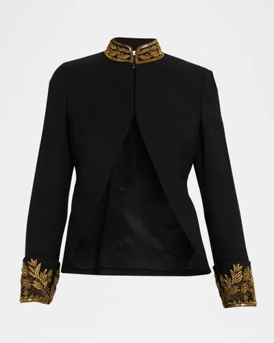 Alexander Mcqueen Embroidered Wool Stretch Gabardine Jacket In Black