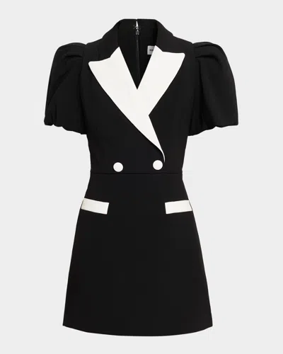 Rebecca Vallance Womens Black And White Emma Puffed-sleeves Stretch-woven Mini Dress