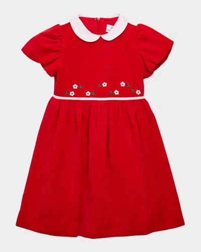Florence Eiseman Girl's Velvet Waist Dress With Flowers In Red
