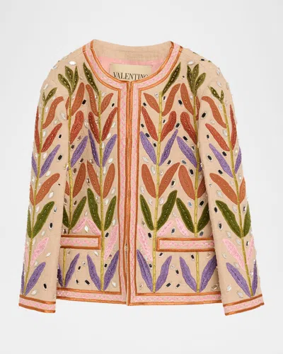 Valentino Womens Multicolor. Embellished Cropped Linen Jacket In Multi