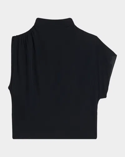 Twp Wish You Would Draped Silk Georgette Blouse In Black