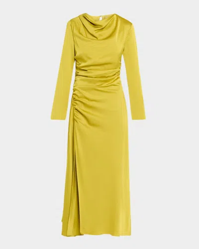 Simkhai Odessa Draped Gathered Satin Midi Dress In Green