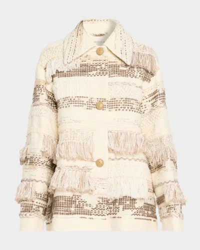 Lafayette 148 Merino-cashmere Woven Fringe Jacket In Neutral
