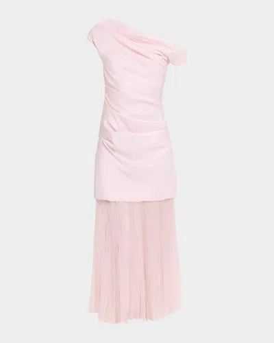 Simkhai Ammalie Asymmetric Combo One-shoulder Midi Dress In Pink
