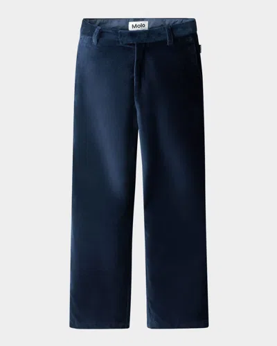 Molo Boy's Adagio Cotton Velour Suit Pants In Blue