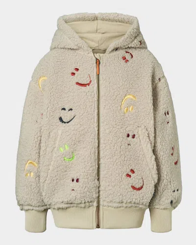 Molo Boy's Hazzy Embroidered Fleece Jacket In Neutral