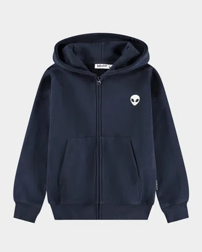 Molo Boy's Marley Alien-print Hoodie In Blue