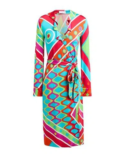 Pucci Woman Midi Dress Turquoise Size 10 Viscose, Elastane In Multi