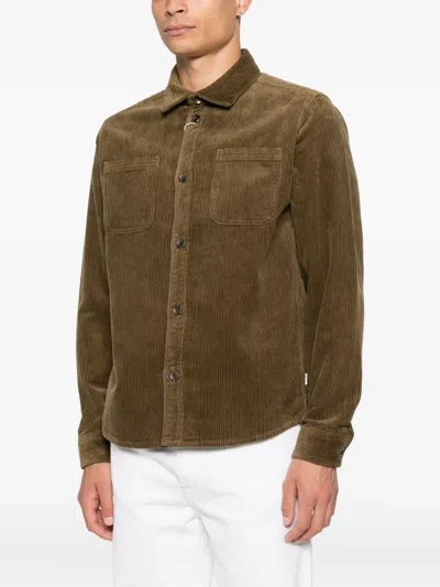 Les Deux Patch-pocket Corduroy Shirt In Brown