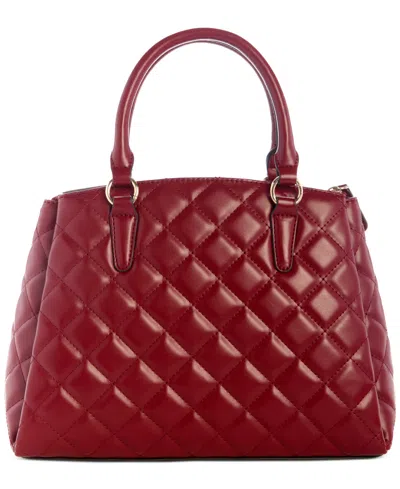 Guess Tinsley Medium Quilted Three Compartment Satchel In Burgundy