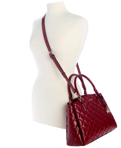 Guess Tinsley Medium Quilted Three Compartment Satchel In Burgundy
