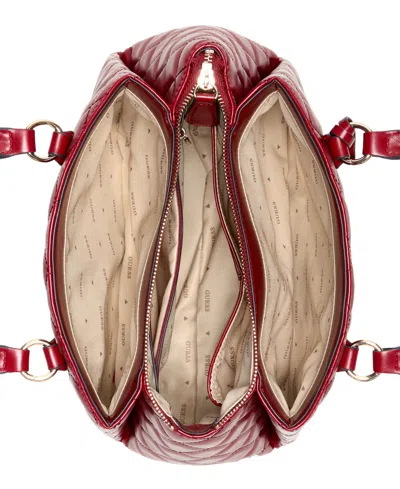 Guess Tinsley Medium Quilted Three Compartment Satchel In Burgundy