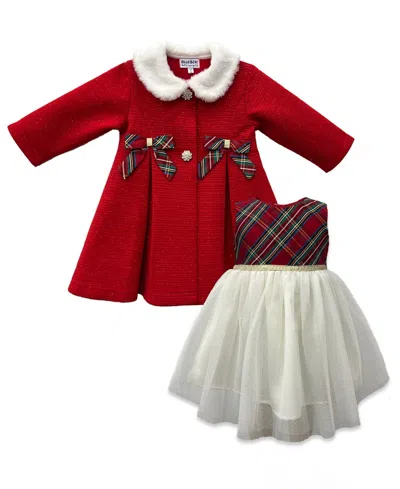 Blueberi Boulevard Baby Girls 2-piece Holiday Plaid Dress And Coat Set In Red