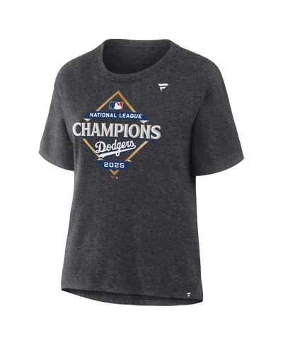 Fanatics Women's Heather Charcoal Los Angeles Dodgers 2025 National League Champions Locker Room T-shirt In Gray