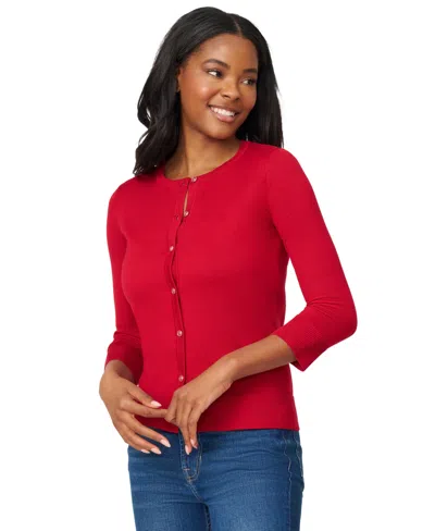 Melissa Paige Women's Crewneck Button-front Cardigan In Blue