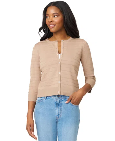 Melissa Paige Petite Textured-stripe Cardigan Sweater In Neutral