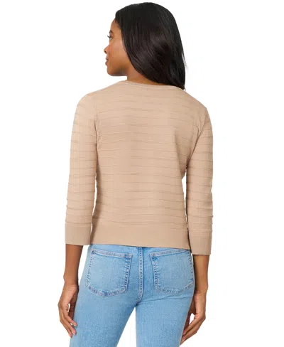 Melissa Paige Petite Textured-stripe Cardigan Sweater In Neutral