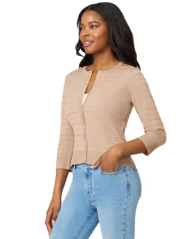 Melissa Paige Petite Textured-stripe Cardigan Sweater In Neutral