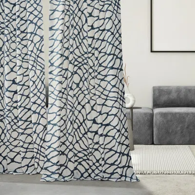 Half Price Drapes Ellis Blue Abstract Printed Cotton Room Darkening Curtain