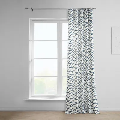 Half Price Drapes Ellis Blue Abstract Printed Cotton Room Darkening Curtain