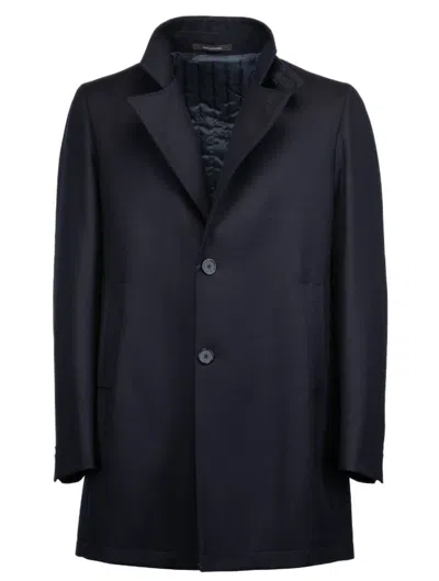 Tagliatore Stand Collar Coat In Blue