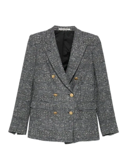 Tagliatore Tailored Double-breasted Jacket With Textured Plaid Pattern In Gray