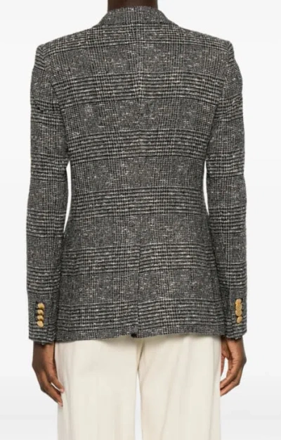 Tagliatore Tailored Double-breasted Jacket With Textured Plaid Pattern In Gray